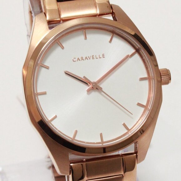 Caravelle Ladies Minimalist Watch By Bulova Rose Gold White Sun-ray Dial 36mm - Picture 8 of 13